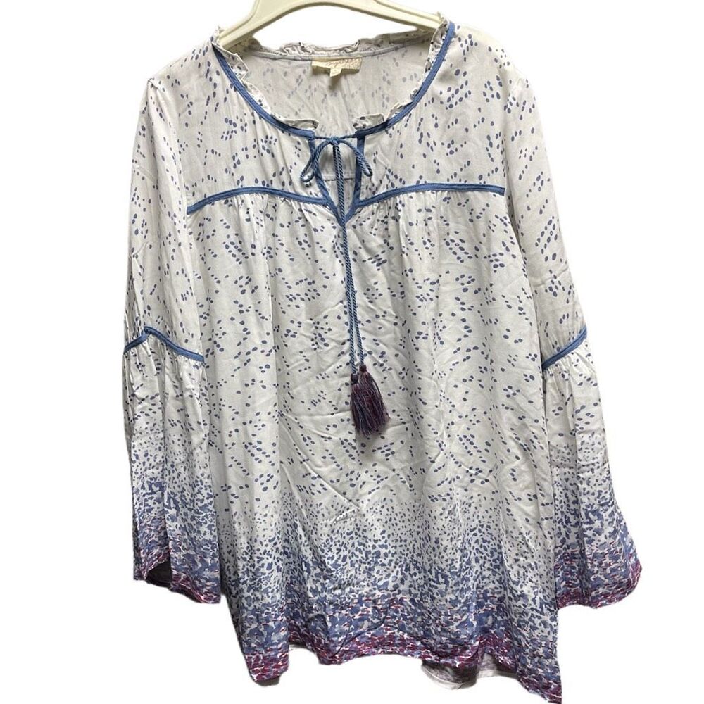 Mystree size L peasant style bell sleeves tassel ties top boho festival